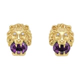 Gucci Gucci 18ct Gold Amethyst & Diamond Lion Head Stud Earrings