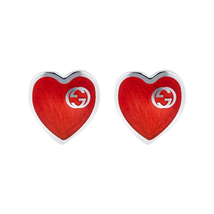Gucci Exclusive Gucci Heart 925 Sterling Silver and Red Enamel Earrings