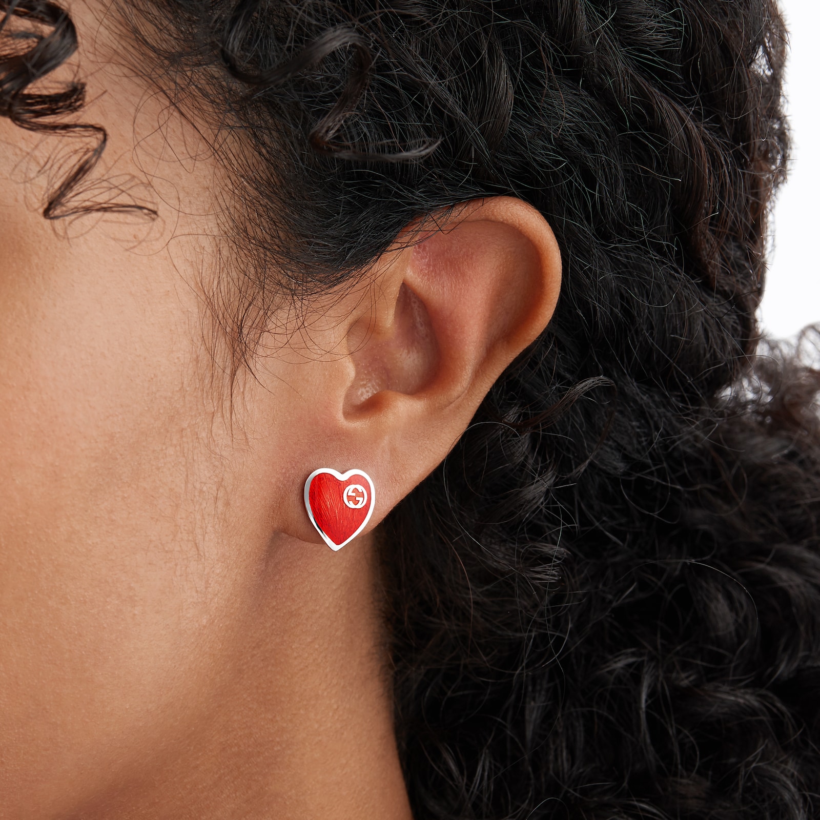 Gucci Silver Tone Heart Shaped GG Earrings