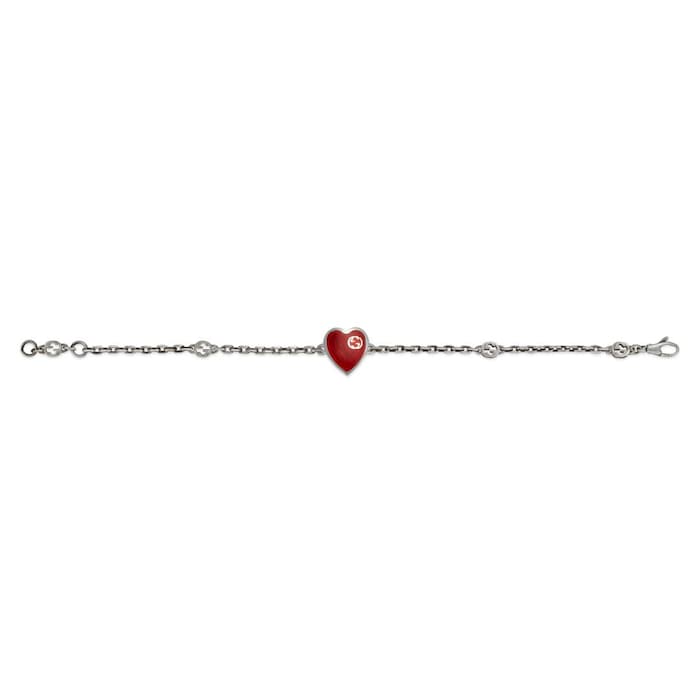 Gucci Exclusive Gucci Heart Aged Finish Sterling Silver and Red Enamel Bracelet