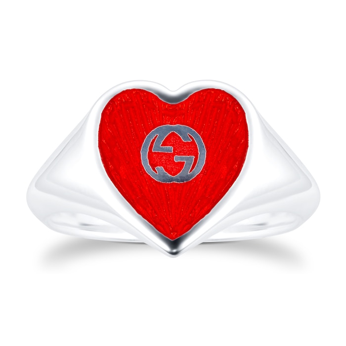 Gucci Exclusive Gucci Heart 925 Sterling Silver and Red Enamel Signet Ring