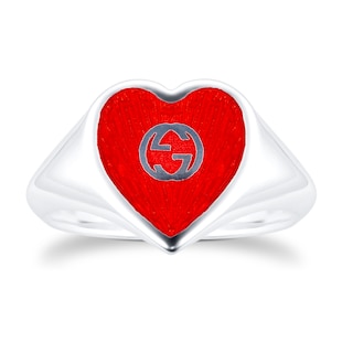 Gucci Exclusive Gucci Heart 925 Sterling Silver and Red Enamel Signet Ring  - Ring Size L YBC645544001 | Mappin and Webb