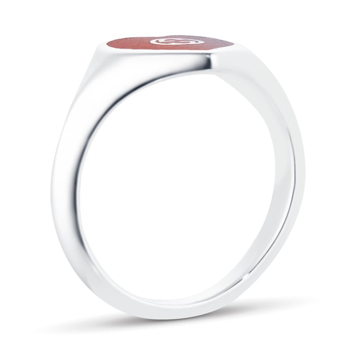Gucci Exclusive Gucci Heart 925 Sterling Silver and Red Enamel Signet Ring