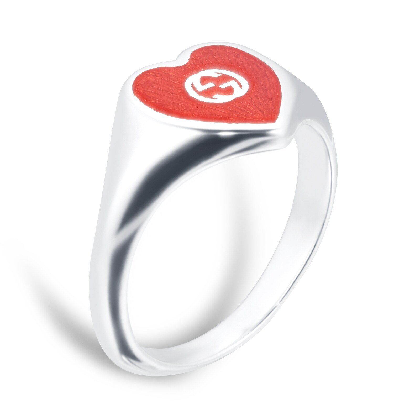 Gucci Exclusive Gucci Heart 925 Sterling Silver and Red Enamel Signet ...