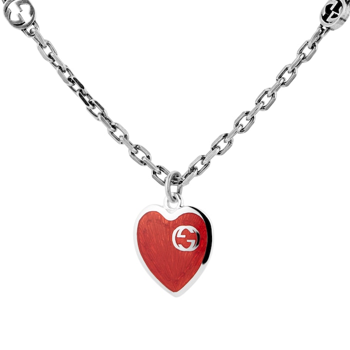 Gucci Exclusive Gucci Heart Aged Finish Sterling Silver and Red Enamel Pendant