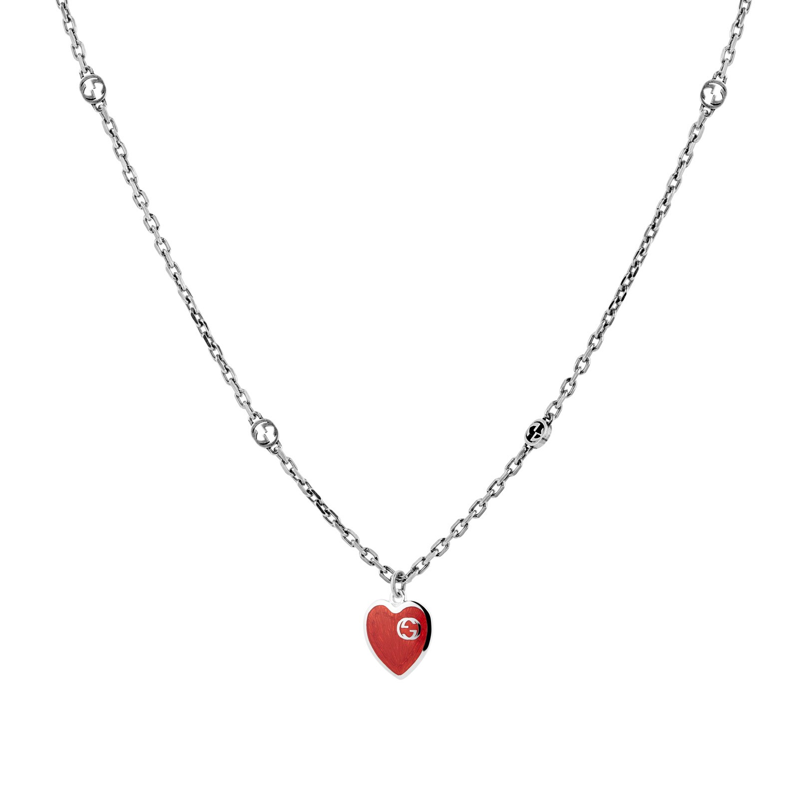 Gucci Exclusive Gucci Heart Aged Finish Sterling Silver and Red Enamel