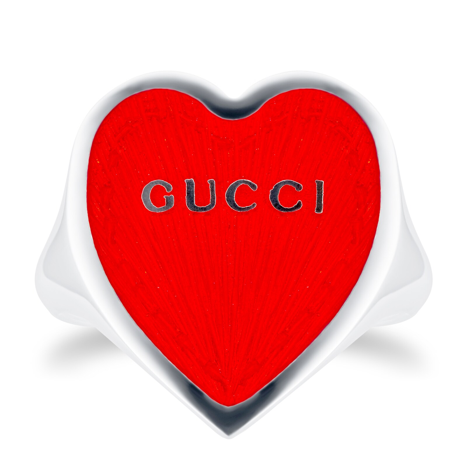 Gucci Exclusive Gucci Heart 925 Sterling Silver and Red Enamel Signet Ring