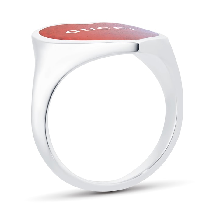 Gucci Exclusive Gucci Heart 925 Sterling Silver and Red Enamel Signet Ring