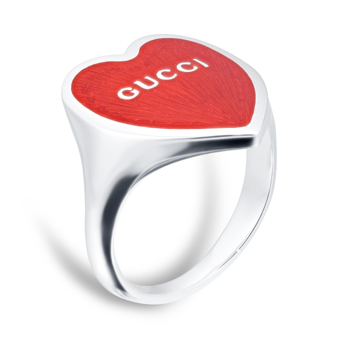 Gucci Exclusive Gucci Heart 925 Sterling Silver and Red Enamel Signet Ring  YBC634805001 | Goldsmiths