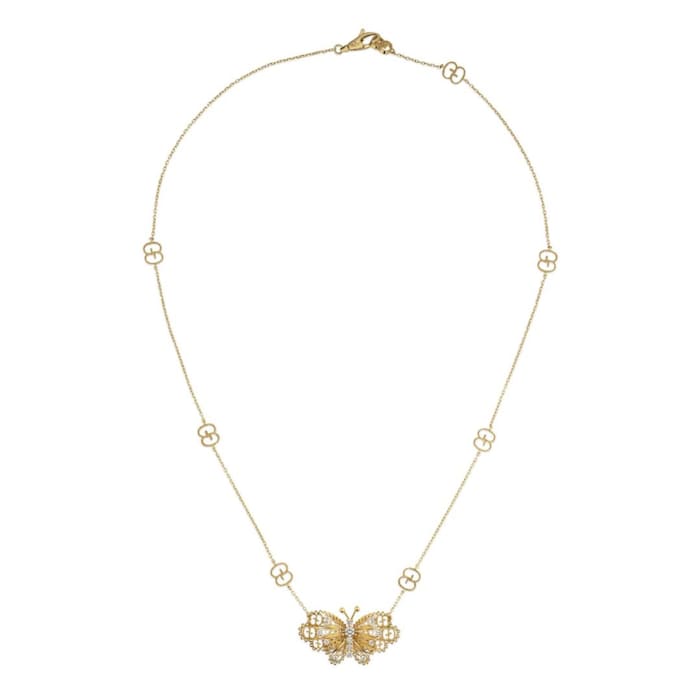 Gucci 18k Yellow Gold Butterfly 0.26cttw Diamond Necklace