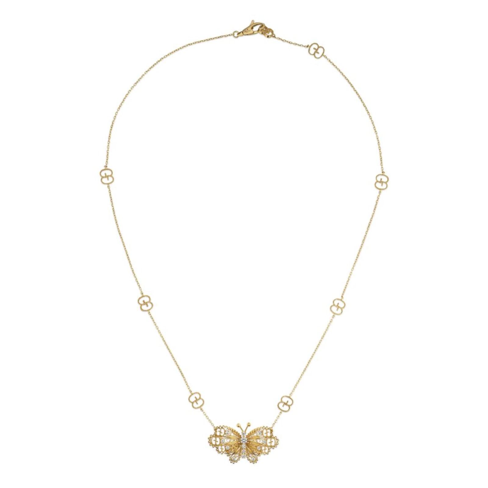 Gucci 18k Gold Butterfly 0.26cttw Diamond Necklace YBB60678000100U | Mayors