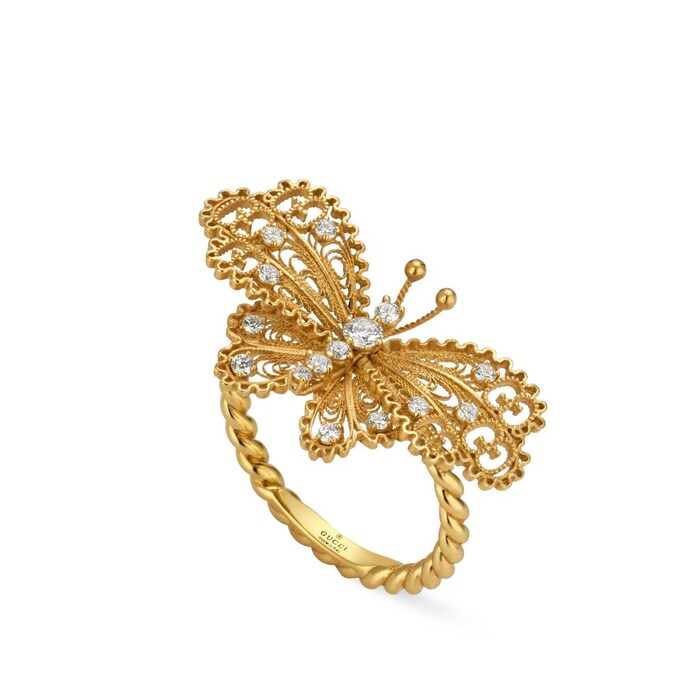 Gucci 18k Yellow Gold Butterfly 0.26cttw Diamond Ring - Ring Size 6.25