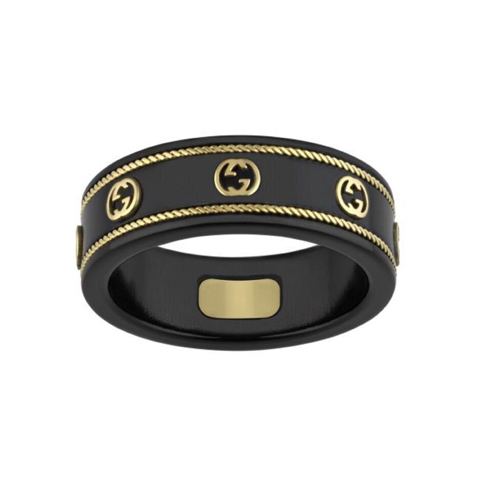 Gucci 18k Yellow Gold Corundum Black Icon Band - Ring Size 6.75