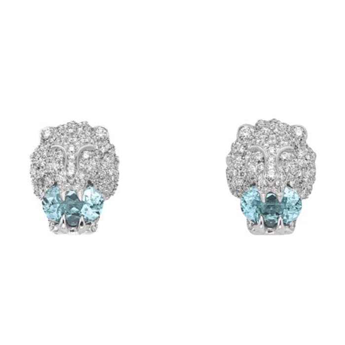Gucci 18ct White Gold Lion Head Diamond Earrings