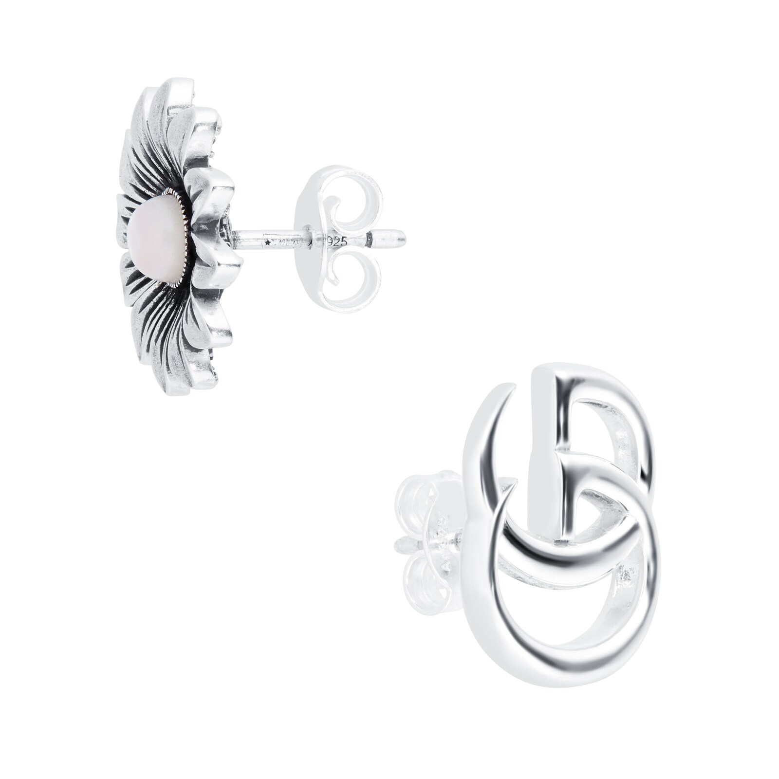 Gucci Silver GG Marmont Pink Mother Of Pearl Floral Stud Earrings Gucci Silver GG Marmont Pink Mother Of Pearl Floral Stud Earrings