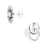 Gucci Silver GG Marmont Pink Mother Of Pearl Floral Stud Earrings