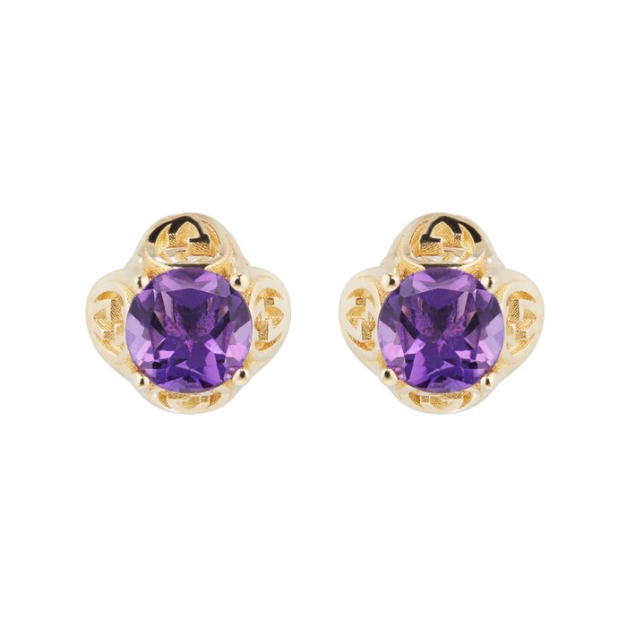 Gucci Gucci Interlocking 18ct Yellow Gold & Amethyst Stud Earrings