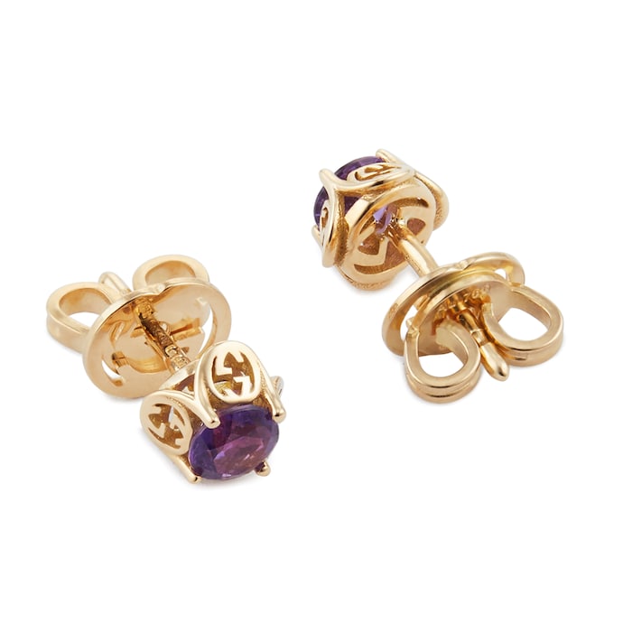 Gucci Gucci Interlocking 18ct Yellow Gold & Amethyst Stud Earrings