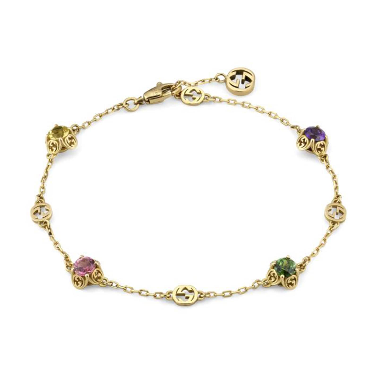 18k Yellow Gold Interlocking G Gemstone Bracelet 17cm