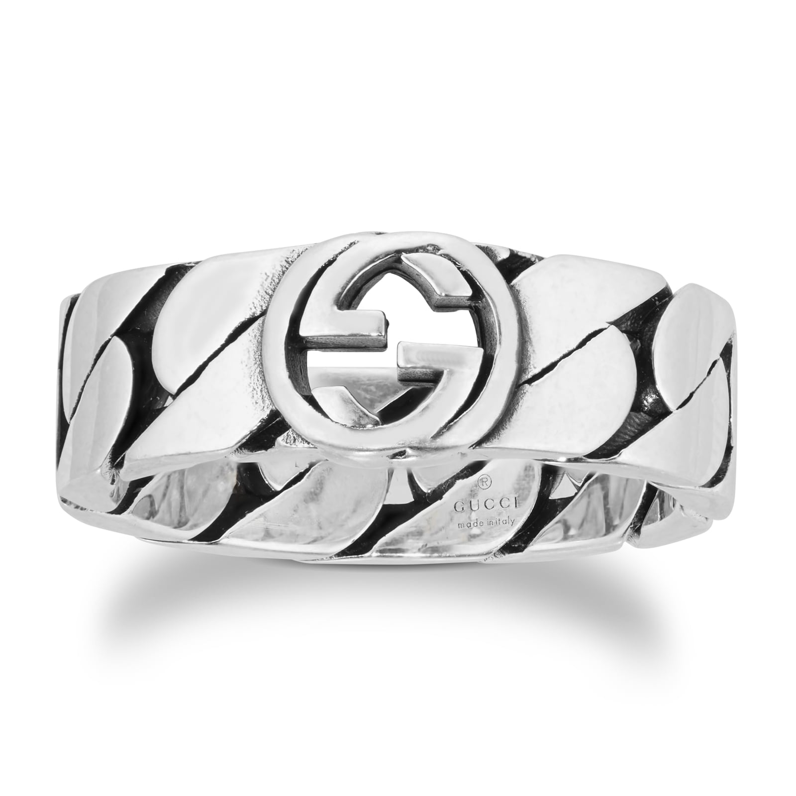 Gucci Gourmette Silver Interlocking G Ring, Size 13 YBC6615130010