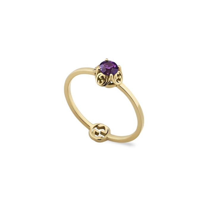 Gucci Gucci 18ct Yellow Gold Interlocking G Amethyst Ring - Ring Size N