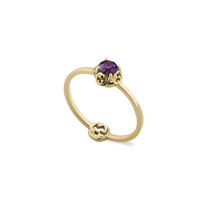 Gucci Gucci Interlocking 18ct Yellow Gold & Amethyst Ring