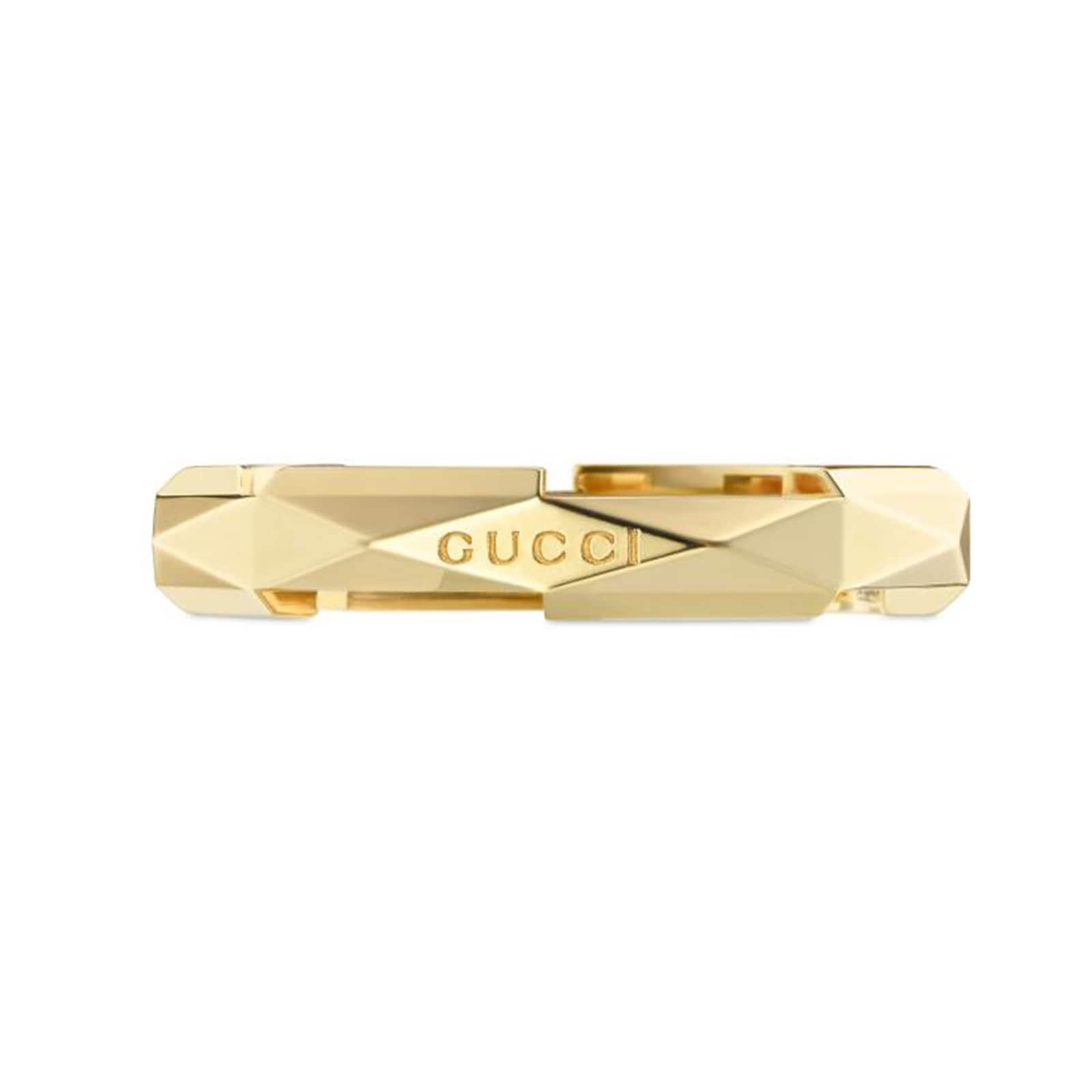 Gucci Link to Love 18ct Yellow Gold 4mm Studded Ring - Ring Size N