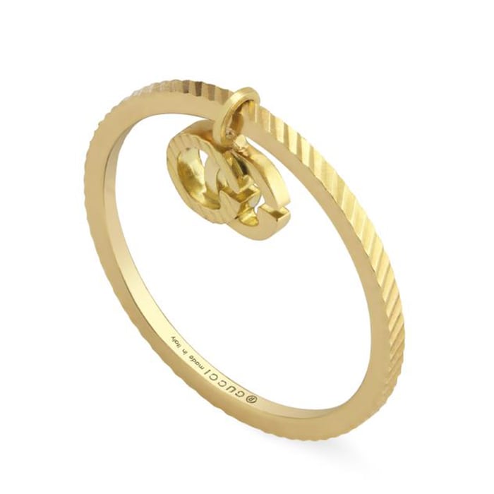 Gucci 18k Yellow Gold GG Running Charm Ring Size 5.75