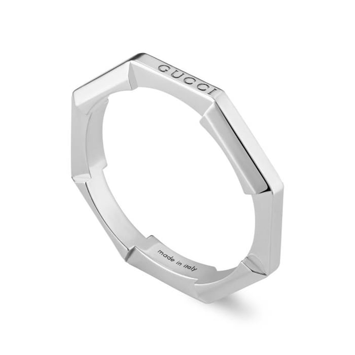 Gucci 18k White Gold Gucci Link to Love Mirrored Ring Size 5.75