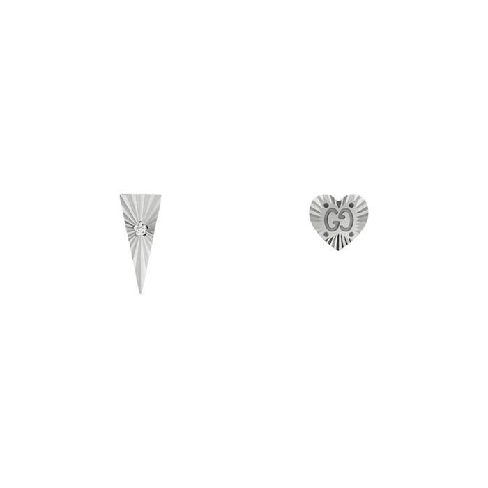 Gucci 18ct White Gold GG Triangle & Heart Stud Earrings