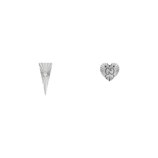 Gucci 18k White Gold GG Triangle and Heart Stud Earrings