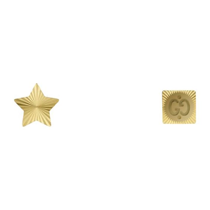 Gucci 18k Yellow Gold GG Square & Star Stud Earrings