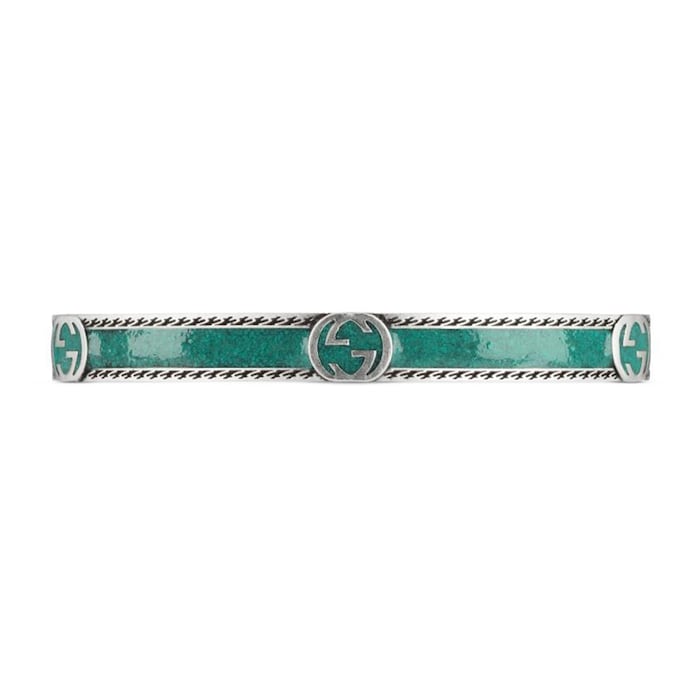 Gucci Sterling Silver and Torquoise Interlocking G Bracelet