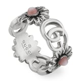 Gucci Silver GG Marmont Pink Mother Of Pearl Floral Ring Size 6