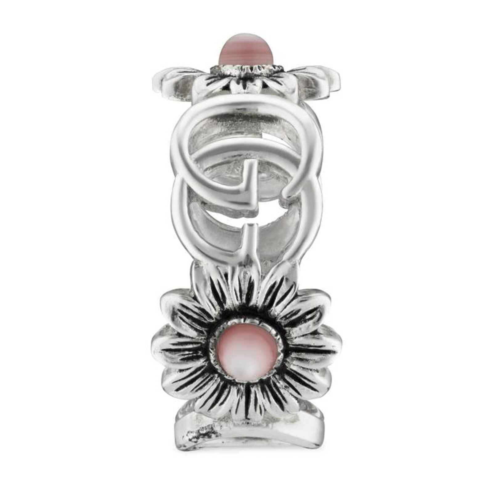 Gucci Sterling Silver GG Marmont Pink Mother Of Pearl Floral Ring Size 6