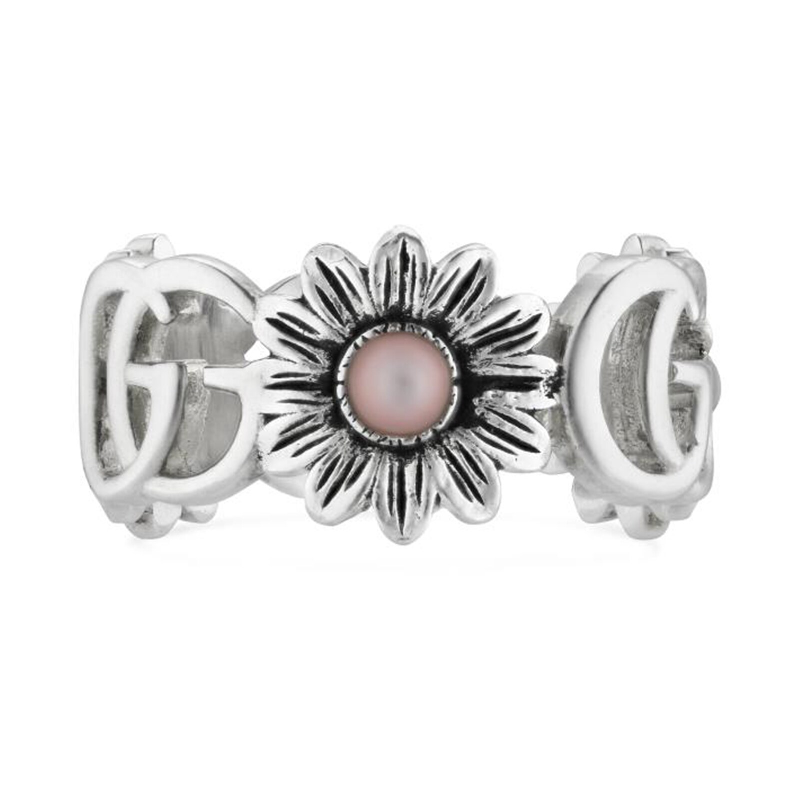 Sterling Silver GG Marmont Pink Mother Of Pearl Floral Ring Size 6