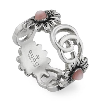 Gucci Sterling Silver GG Marmont Pink Mother Of Pearl Floral Ring Size 7.25 Gucci Sterling Silver GG Marmont Pink Mother Of Pearl Floral Ring Size 7.25