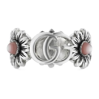 Gucci Sterling Silver GG Marmont Pink Mother Of Pearl Floral Ring Size 7.25 Gucci Sterling Silver GG Marmont Pink Mother Of Pearl Floral Ring Size 7.25