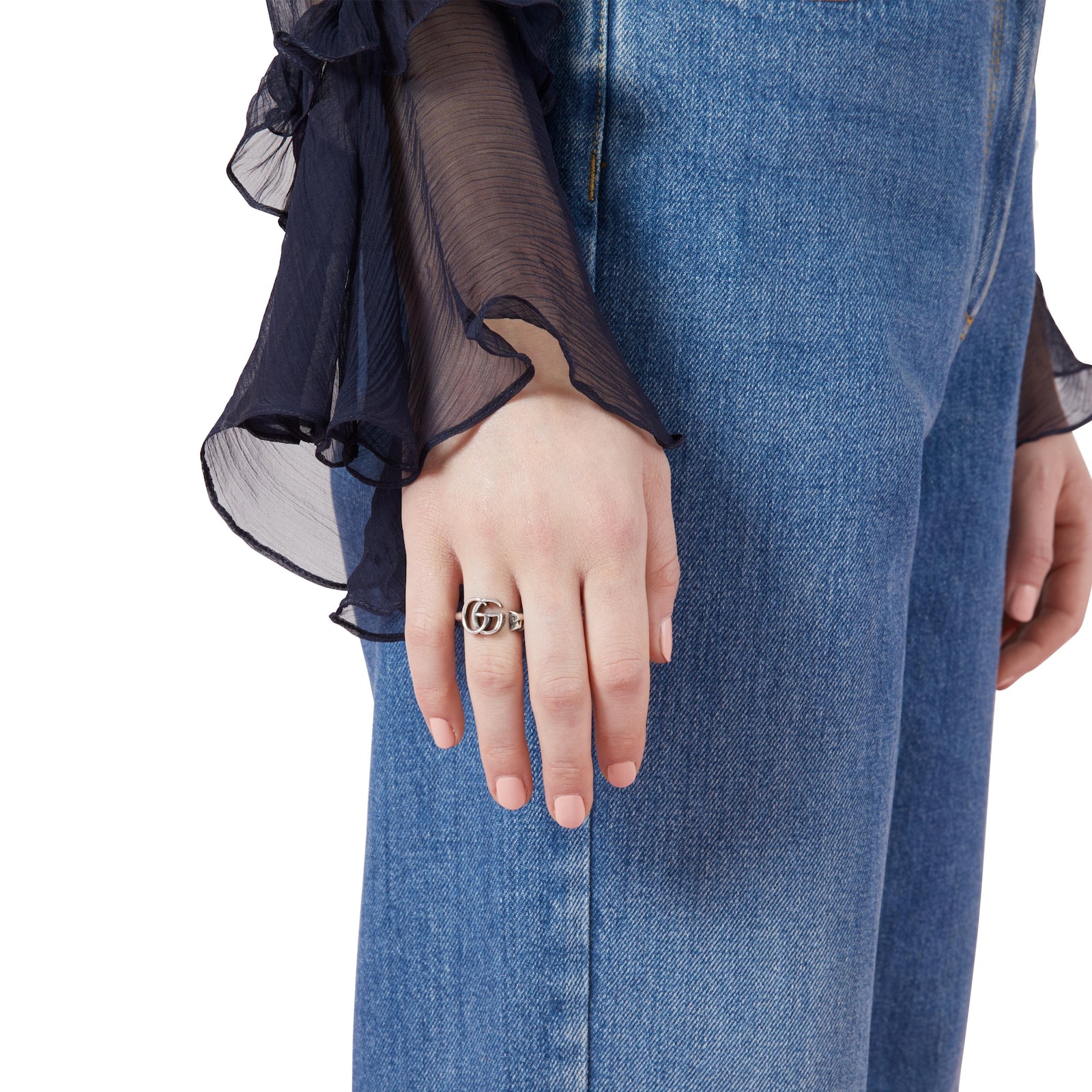 Gucci Sterling Silver GG Marmont Key Ring Size 6.5