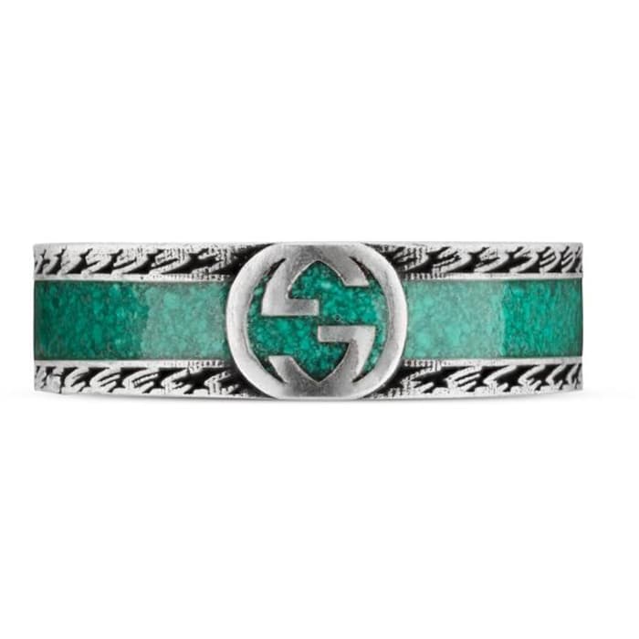 Gucci Interlocking G Silver and Turquoise Ring Size 6.5