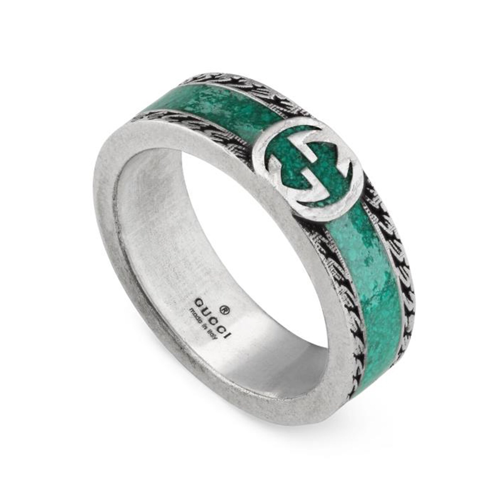 Gucci Gucci Interlocking Sterling Silver and Turquoise Ring Size 7.25