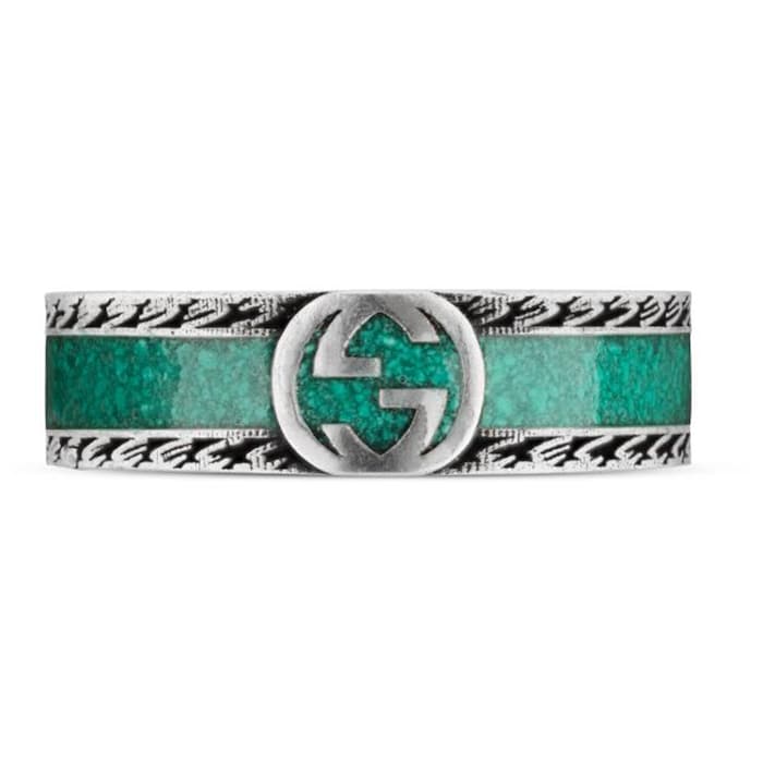 Gucci Sterling Silver and Turquoise Interlocking G Ring Size 7.25