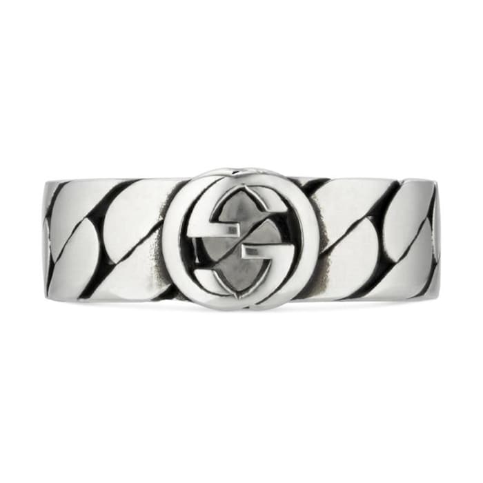 Gucci Sterling Silver Ring with Interlocking G Size 7.25