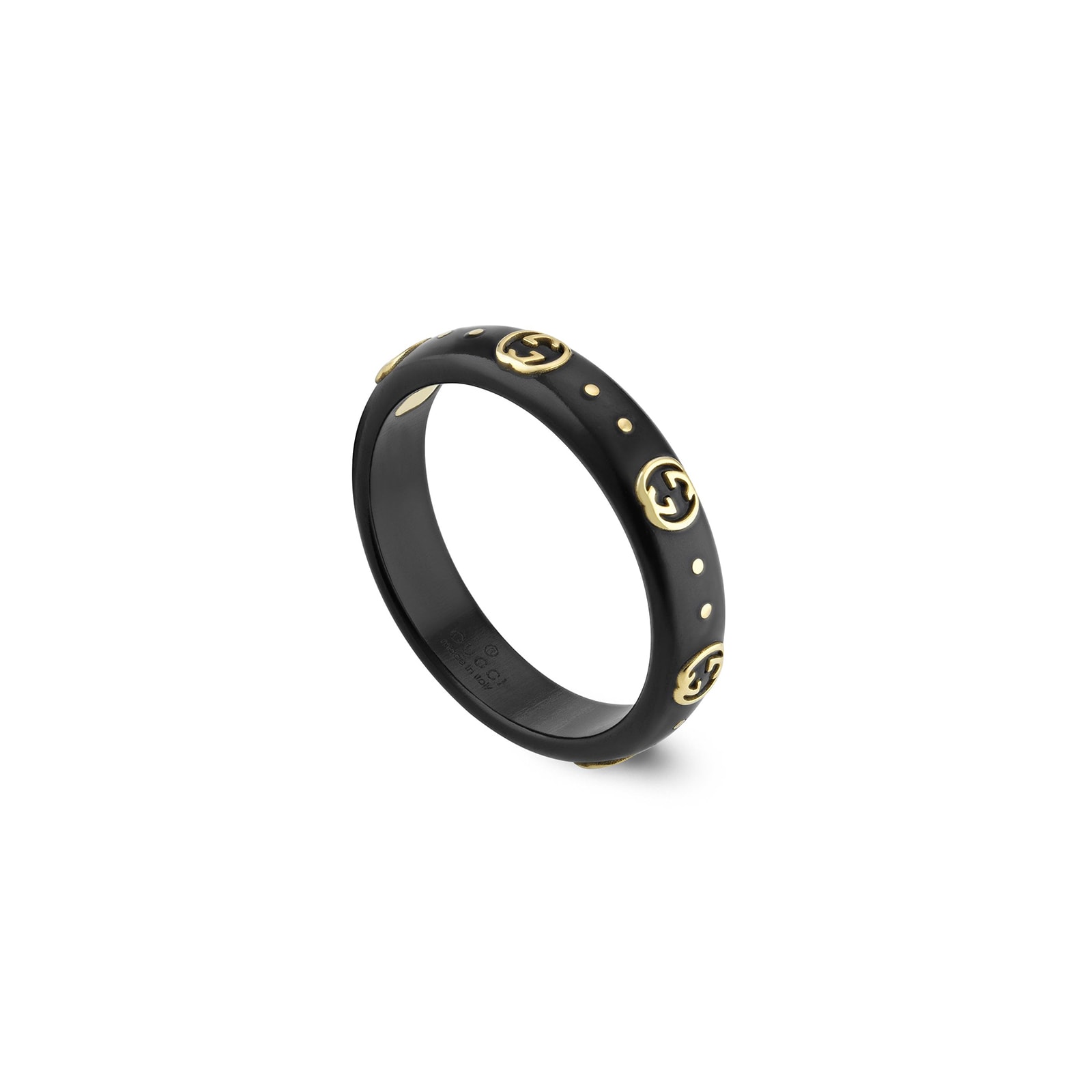 Gucci 18ct Yellow Gold Icon Black Corundum 4mm Ring YBC679262001 ...