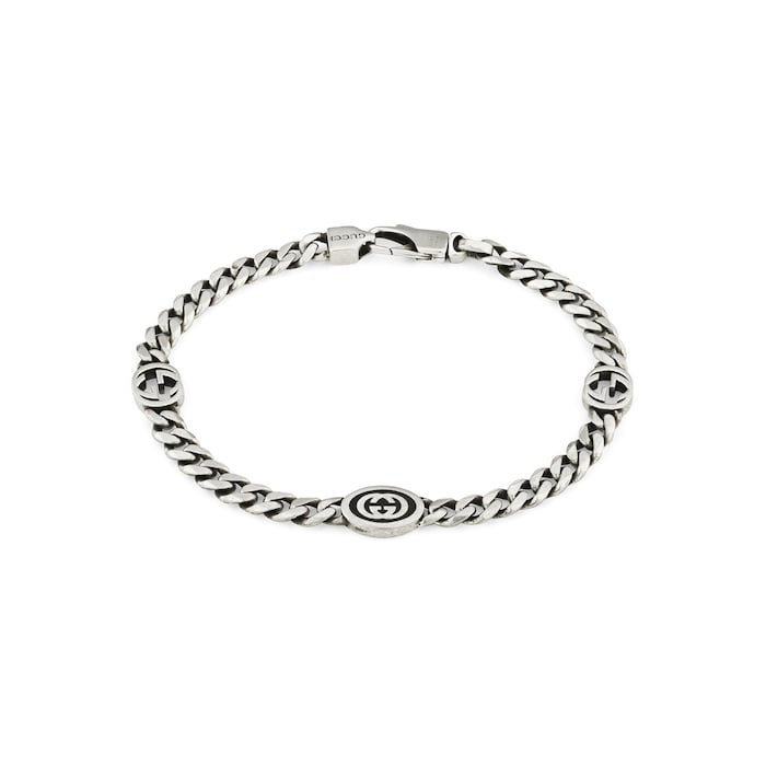 Gucci Gucci Interlocking Sterling Silver & Black Enamel Bracelet - Size Medium