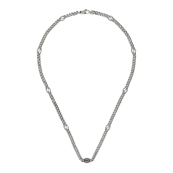 Gucci Gucci Interlocking Sterling Silver & Black Enamel Necklace