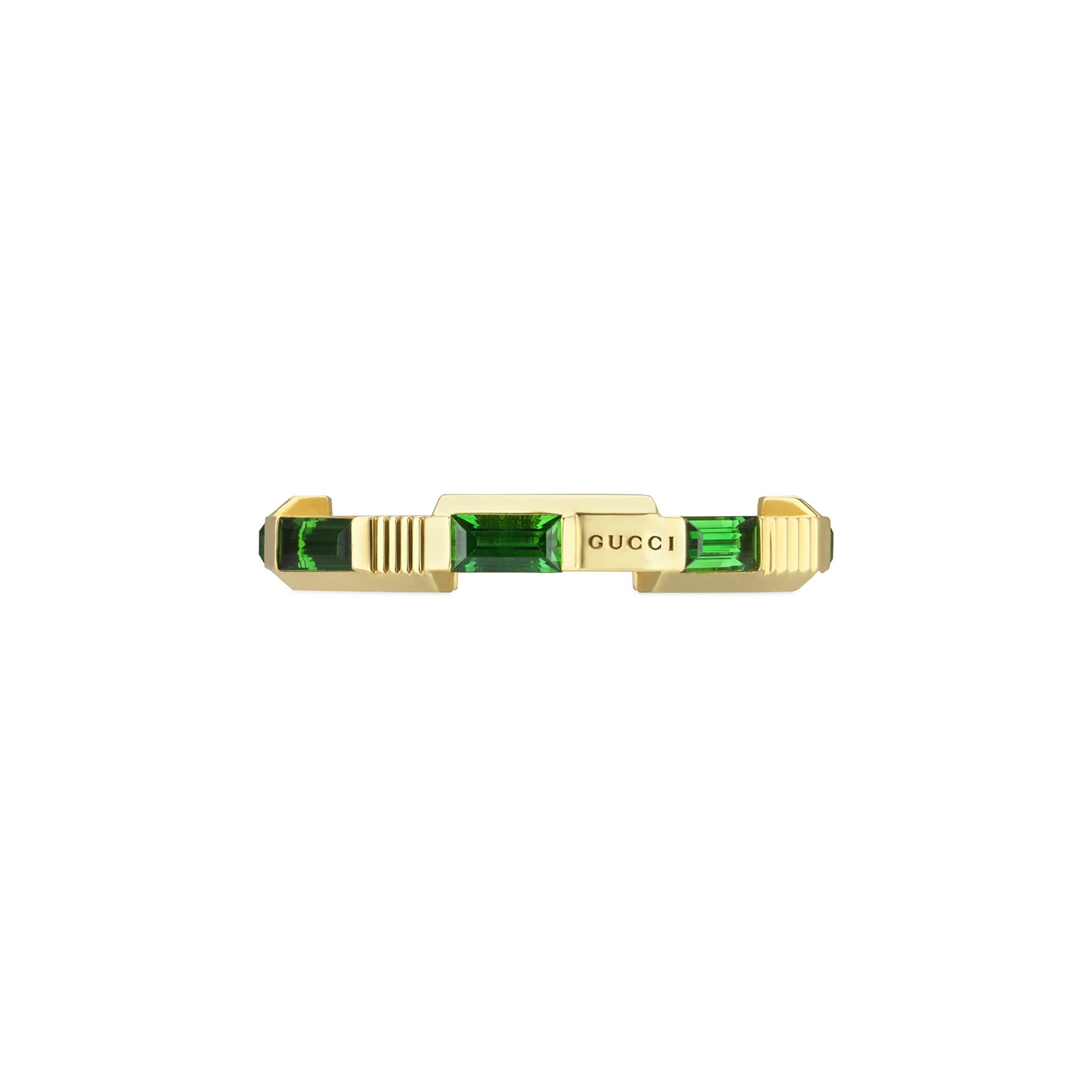 Gucci Gucci Link To Love 18K Yellow Gold Green Tourmaline Ring - Size 7.5