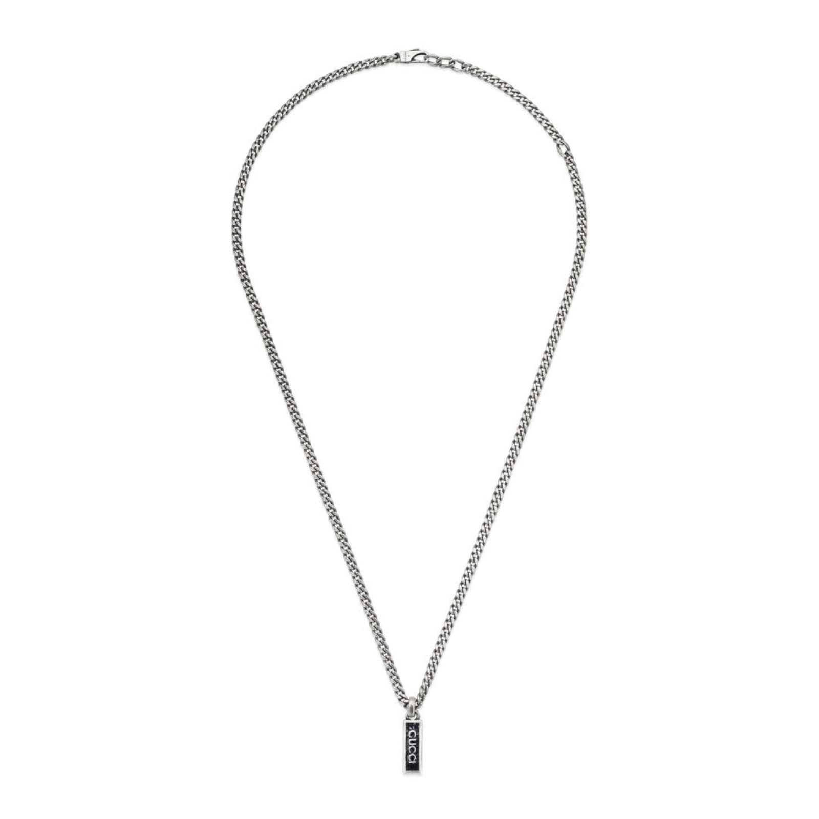 Gucci Silver & Black Enamel ID Tag Pendant