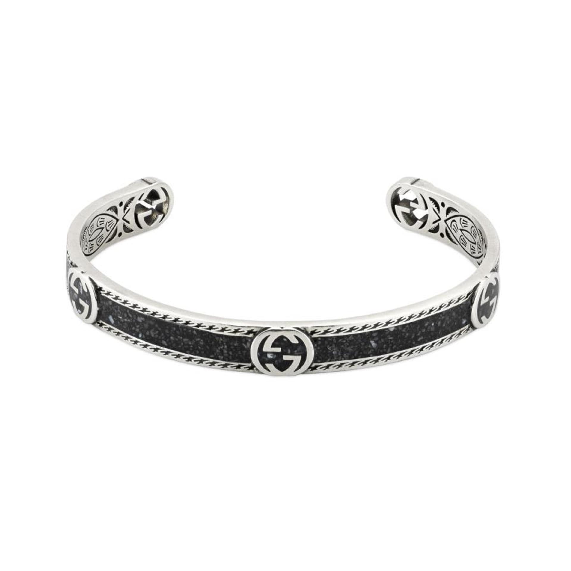 Gucci Gucci Interlocking Sterling Silver & Black Enamel Cuff Bracelet