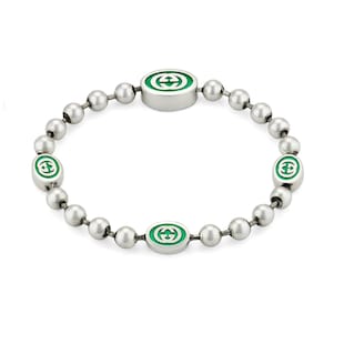 Gucci Silver & Green Enamel Boule Bracelet